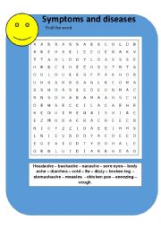 English Worksheet: Diseases word search