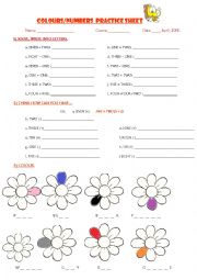 English Worksheet: Colour and numbers practice sheet