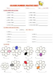 Colour and numbers practice sheet