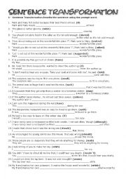 English Worksheet: Key Word Sentence Transformation