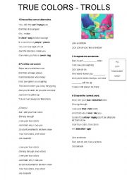 English Worksheet: True Collors - Trolls version