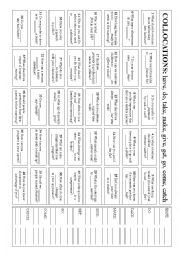 English Worksheet: Collocations: have, do, take, make, give, get, go, come, catch