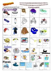 English Worksheet:  Extreme sports: equipment, places, actions