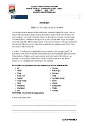 English Worksheet: natural resources in colombia