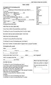 English Worksheet: Hello by Adele