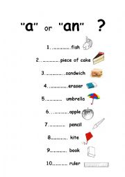 English Worksheet: ARTICLES  a AND an