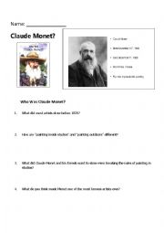 English Worksheet: Who Was Claude Monet