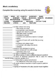 English Worksheet: Music vocabulary