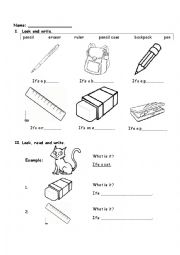 English Worksheet: school objects