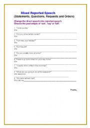 English Worksheet: indirect speech 