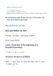 English Worksheet: Movie quotations: speaking activity