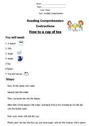 English Worksheet: Reading Comprehension How to Make a Cup of Tea