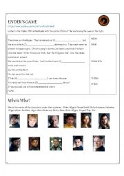 English Worksheet: Enders Game 3 Activities