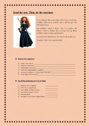 English Worksheet: Princess Merida Reading comprehension