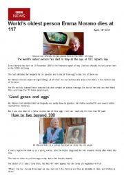 English Worksheet: WORLDS OLDEST PERSON DIES AT THE AGE OF 117