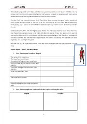 English Worksheet: Superhero groupwork reading comprehension (pupil c)