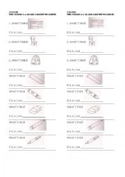 English Worksheet: school objects and colours