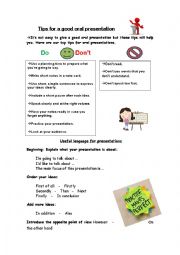 English Worksheet: tips for a good oral presentation