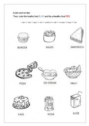 English Worksheet: healthy and unhelathy food