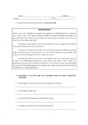 English Worksheet: TEST - READING, PRESENT PERFECTxSIMPLE PAST