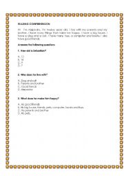 English Worksheet: Reading comprehension