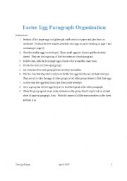 English Worksheet: Easter Egg Hunt Paragraph Organization