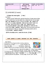 English Worksheet: Mid Semester 2 Test N1