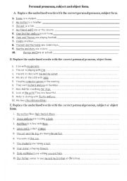 English Worksheet: Personal pronouns, subject and object forms