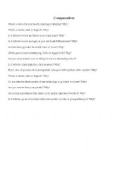 English Worksheet: Discussion Questions Superlatives and Comparison