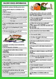 English Worksheet: Passive voice rephrasing + key