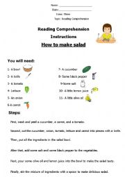 English Worksheet: Reading Comprehension How to Make a Bowl of Salad