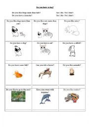 English Worksheet: Find Someone who Pets