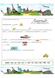 English Worksheet: Simple present verbs - Travels 