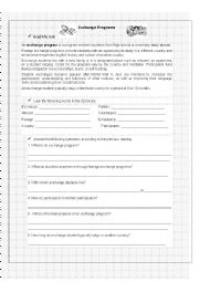 English Worksheet: Exchange programs