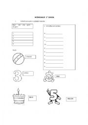 English Worksheet: Numbers, colors , ABC