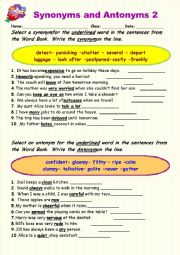 English Worksheet: Synonyms vs Antonyms 2