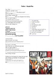 English Worksheet: Perfect song - Simple Plan