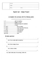 English Worksheet: Simple Present test