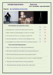 English Worksheet: Listening Comprehension on Depression - Based on a video talk