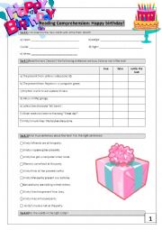 English Worksheet:  Happy Birthday