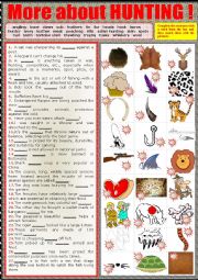 English Worksheet: More about hunting.  Matching sentences to pics. + key