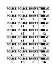 English Worksheet: police thieves cards