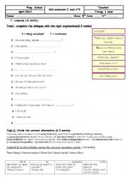 English Worksheet: mid semester 2 test n 2 8th form april 2017