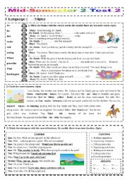 English Worksheet: Mid- Semester 2 Test 2