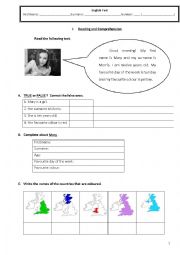 English Worksheet: reading comprhension exercise 