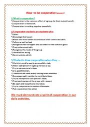 English Worksheet: how to be cooperative lesson 2