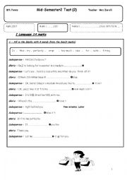 English Worksheet: Semester 2 Test 2