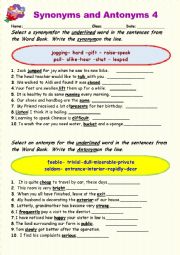 English Worksheet: Synonyms vs Antonyms 4