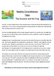 Reading Comprehension Fable (The Scorpion and the Frog) 