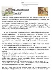 English Worksheet: Reading Comprehension Fable (The Kid and the Wolf) 